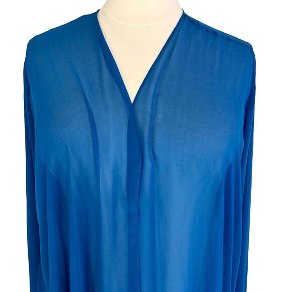 Sheer Chiffon Duster Open Jacket Blouse Sequin Trim Long Sleeves Sz 3X Teal Blue - Picture 6 of 15